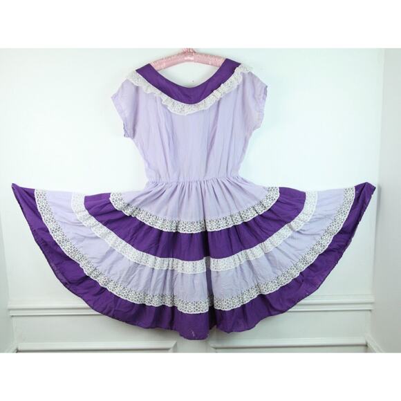 Handmade Dresses & Skirts - FLAW Vintage Handmade Square Dance Dress Purple Ruffle Cottagecore M Cupcake